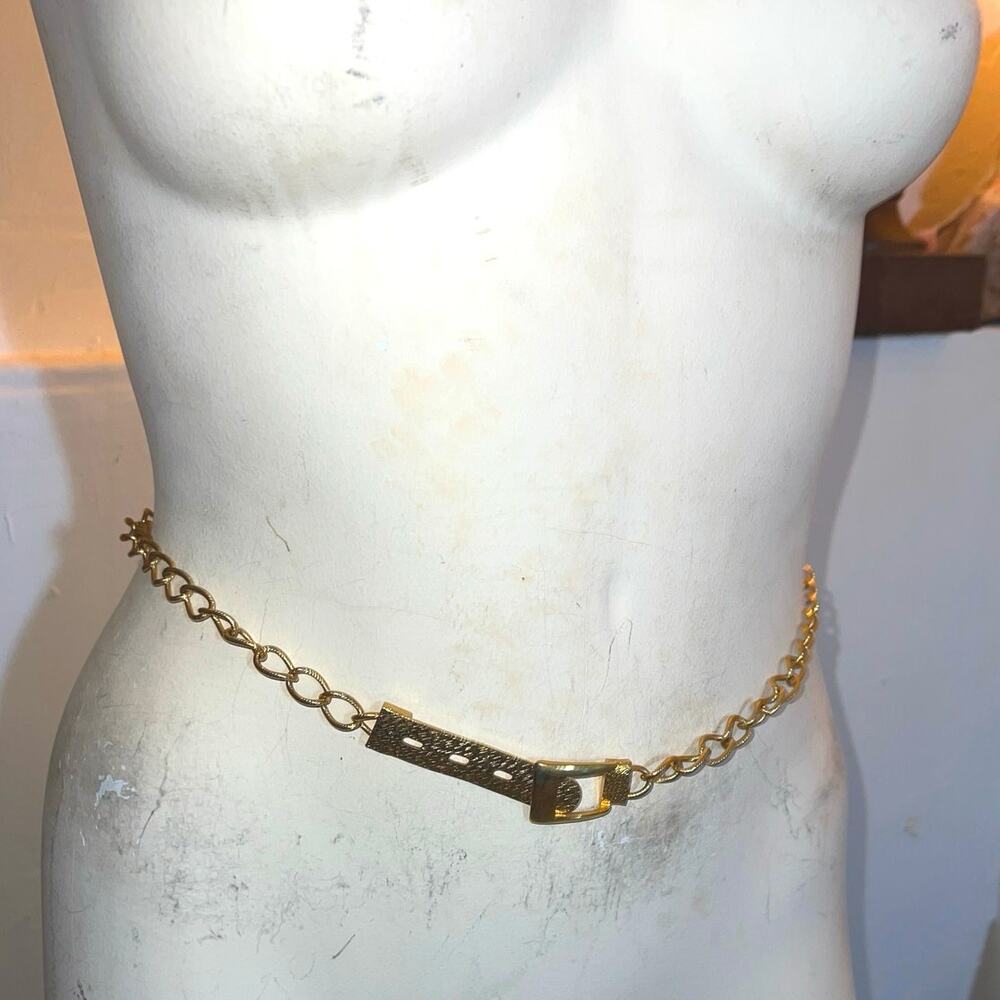 Vintage Belt, Gold, Brass Buckle, 70s 80s